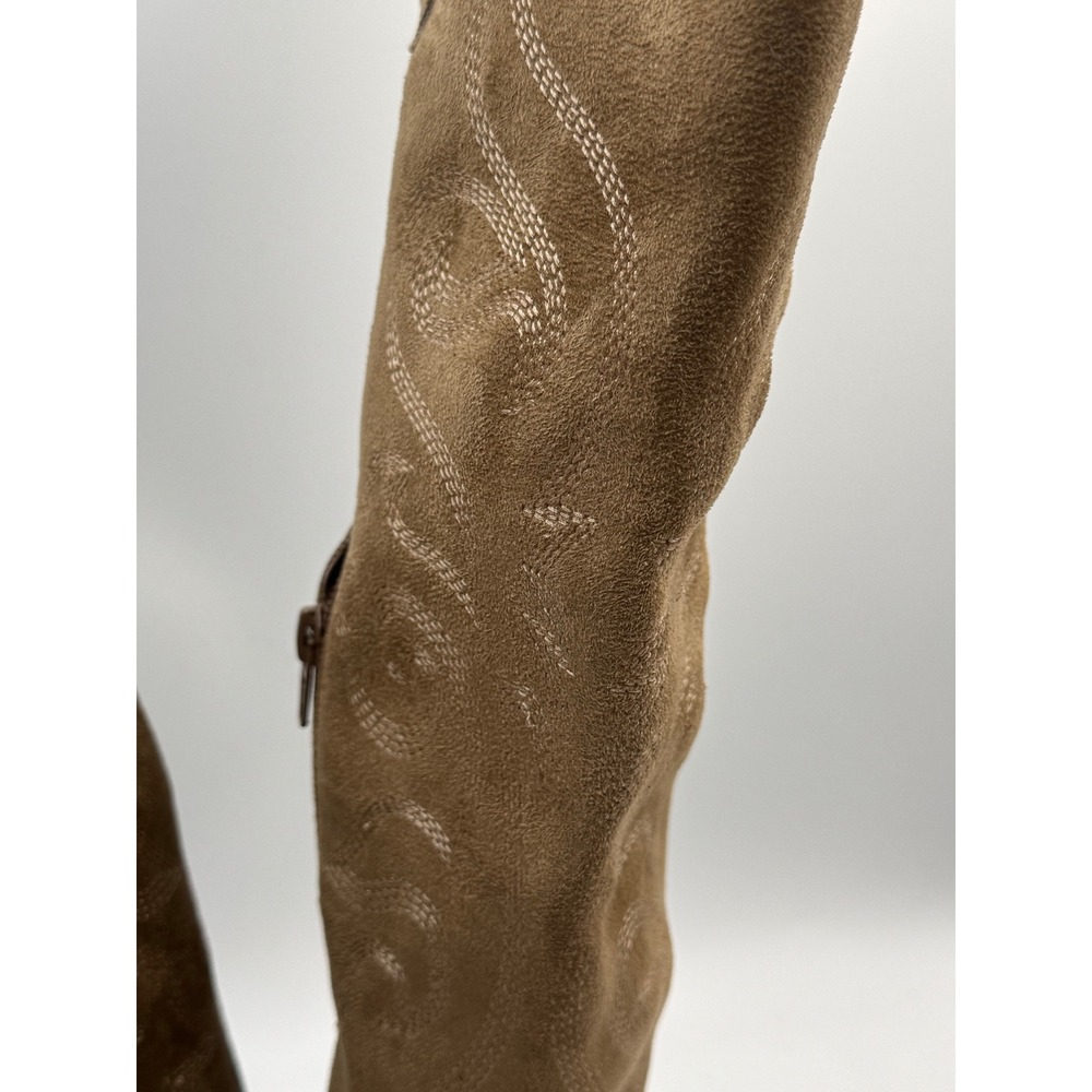 Tan Faux Suede Embroidered Western Cowboy Over the Knee Boots 10W Wide Width - Picture 7 of 11